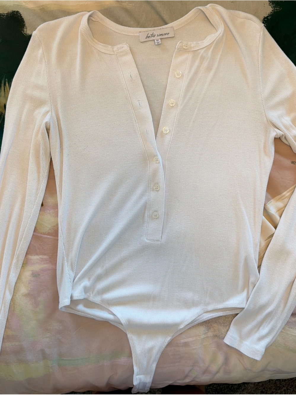 White Long Sleeve Button-Front Bodysuit